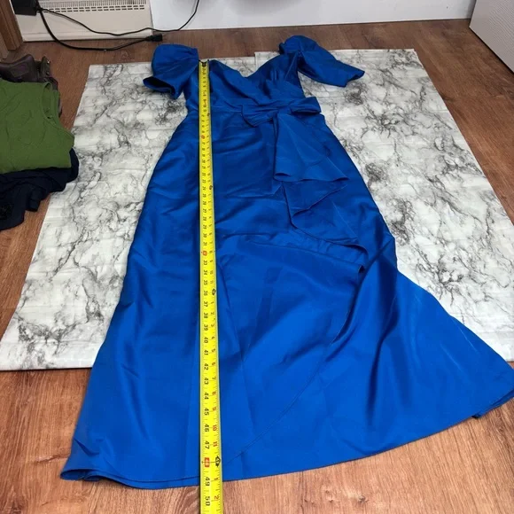 Vintage union made 1980’s Made in USA Royal Blue Dress Bow Retro gown ILGWU - Picture 5 of 8